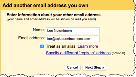 Add another email address dialog