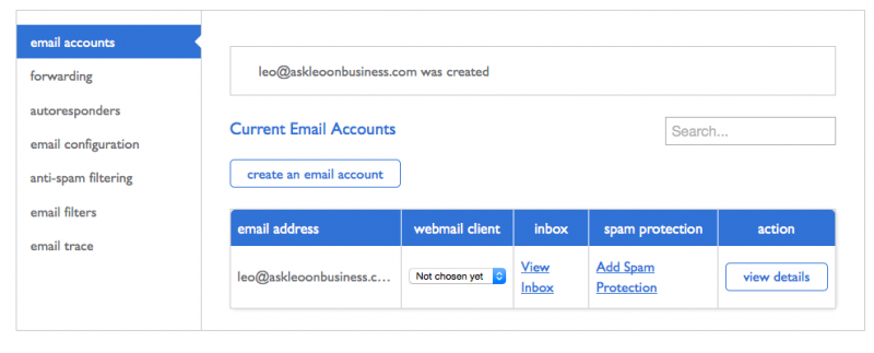 Email account created.