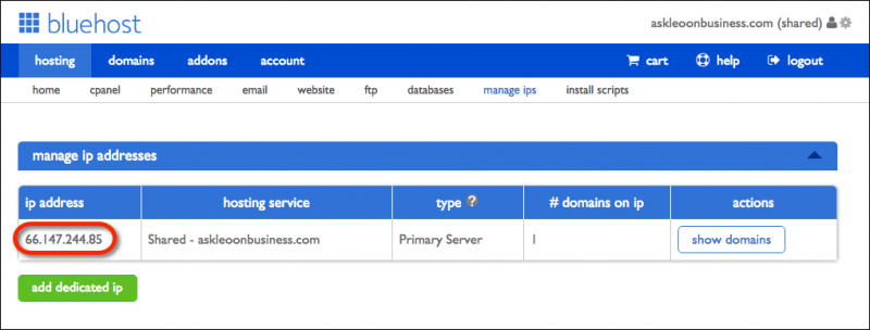 Bluehost manage IPs