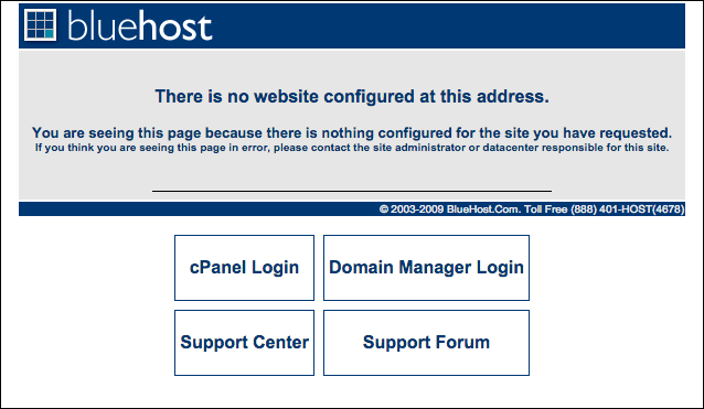 Bluehost parking page