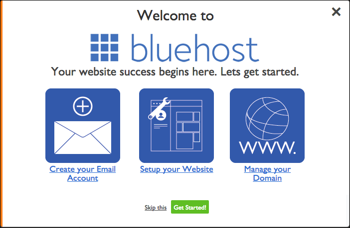 Bluehost welcome banner