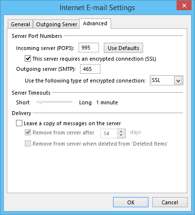 Outlook Advanced Settings