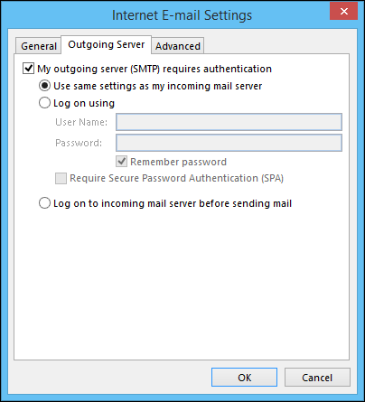 Outlook outgoing server configuration
