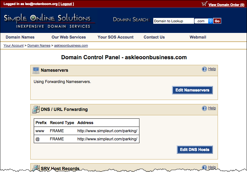 SimpleURL Domain Control Panel