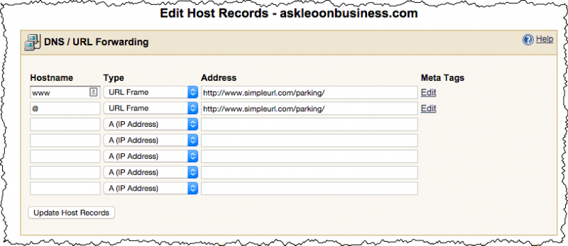 SimpleURL editing host records