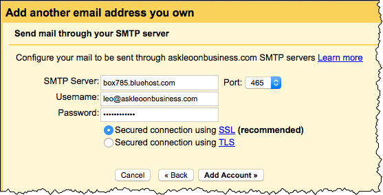 Gmail remote SMTP configuration