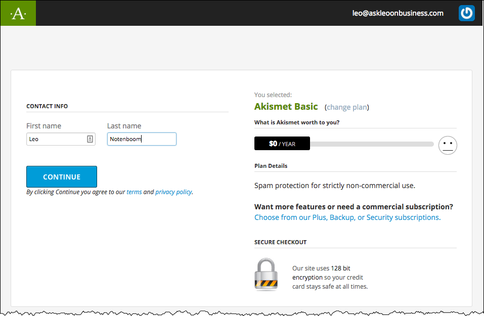 Akismet "payment" form