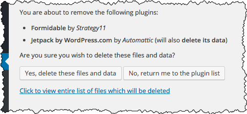 Deleting plugin confirmation.