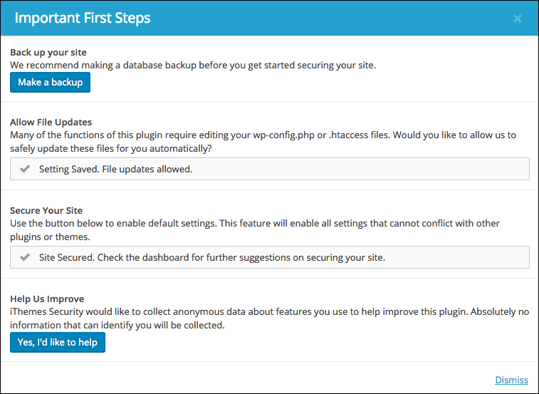 iThemes Security initial setup