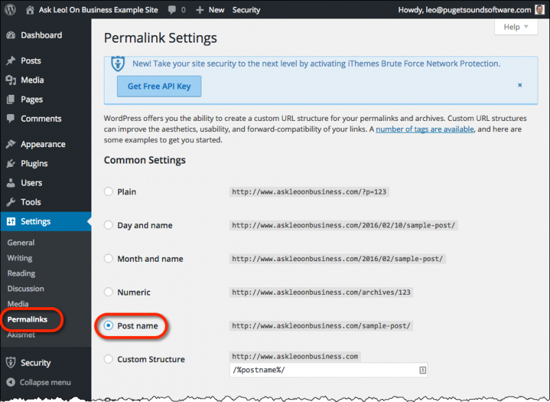 Wordpress permalink setting