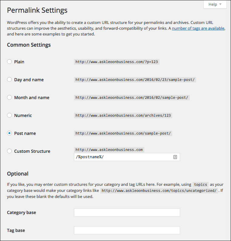 Settings - Permalink