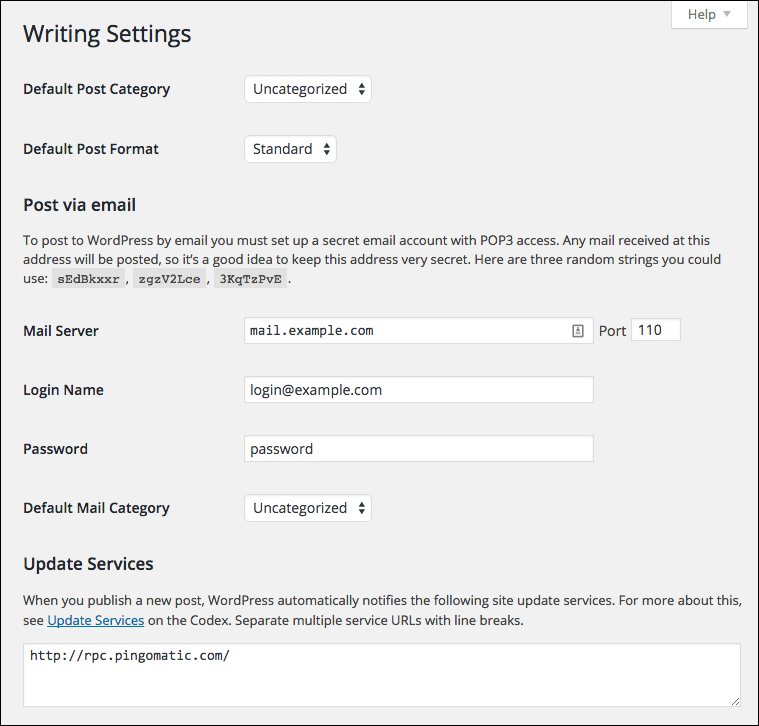 Settings - Writing