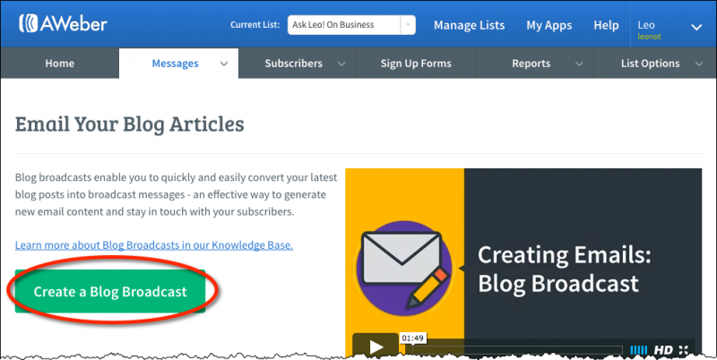 Create a Blog Broadcast introductory page