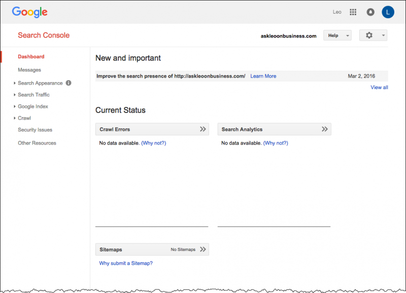 Search Console Initial Dashboard