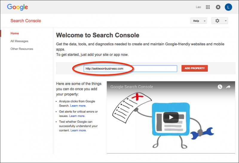 Google Search Console Home