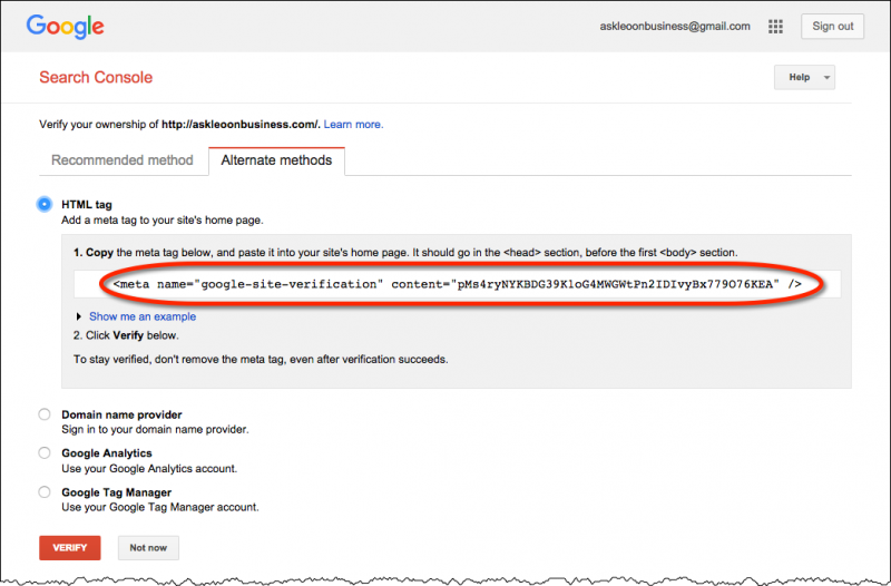 Search Console Verify Tag