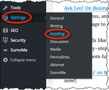 Settings, Reading link