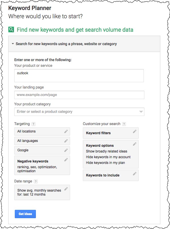 Google Adwords Keyword Planner