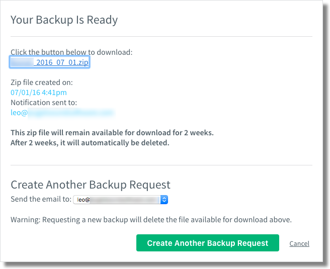 Aweber List Backup dialog