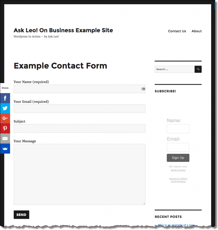 Our example contact form